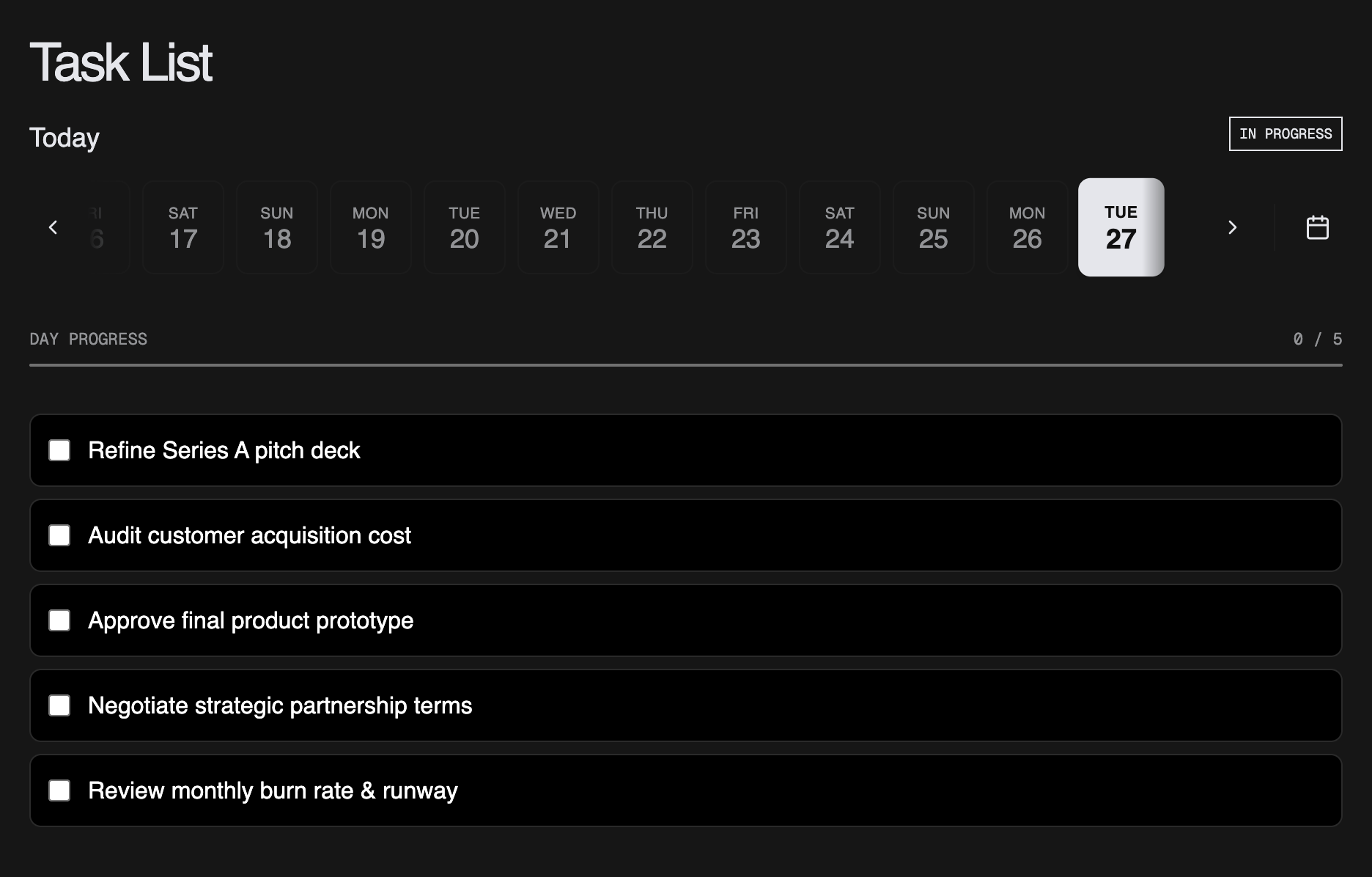 TASKLYNK app interface showing the task tracking dashboard